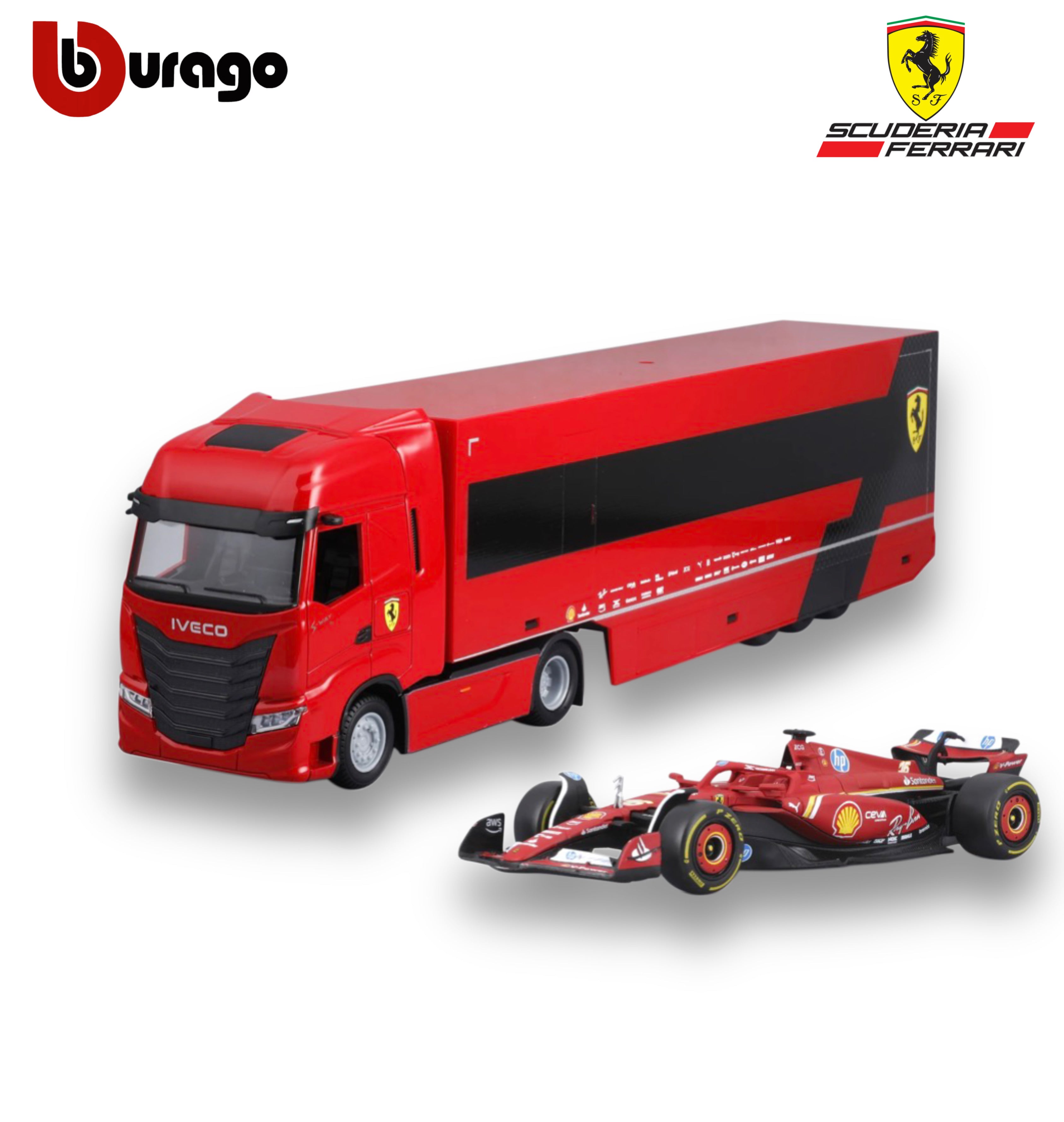 Iveco S-Way 570 Racing Transport with Ferrari SF-24 #16 Charles Leclerc – 1:43 Diecast Model