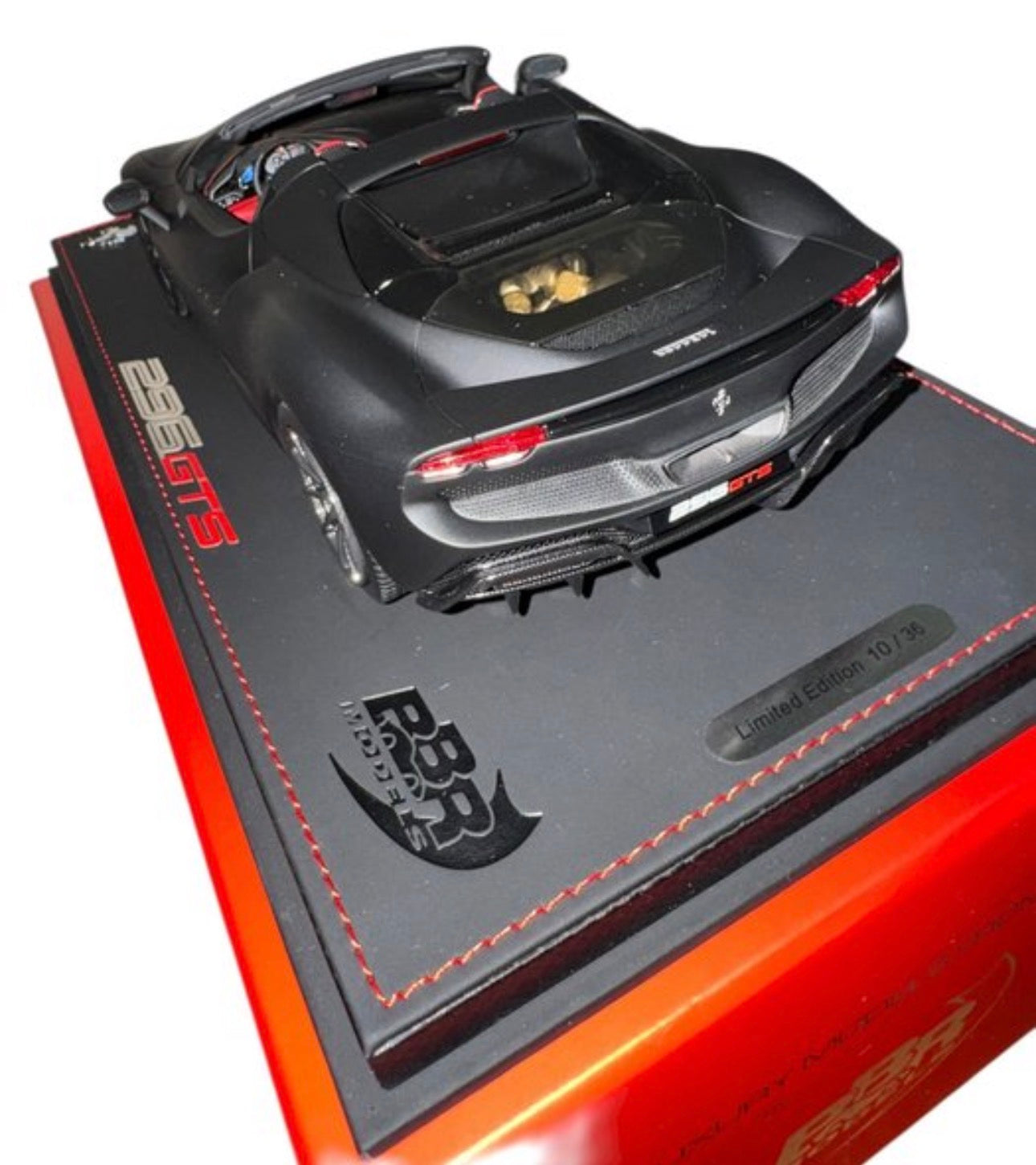 BBR 1:18 Ferrari 296 GTS – Matt Black / Red Interior – Limited Edition 10/36