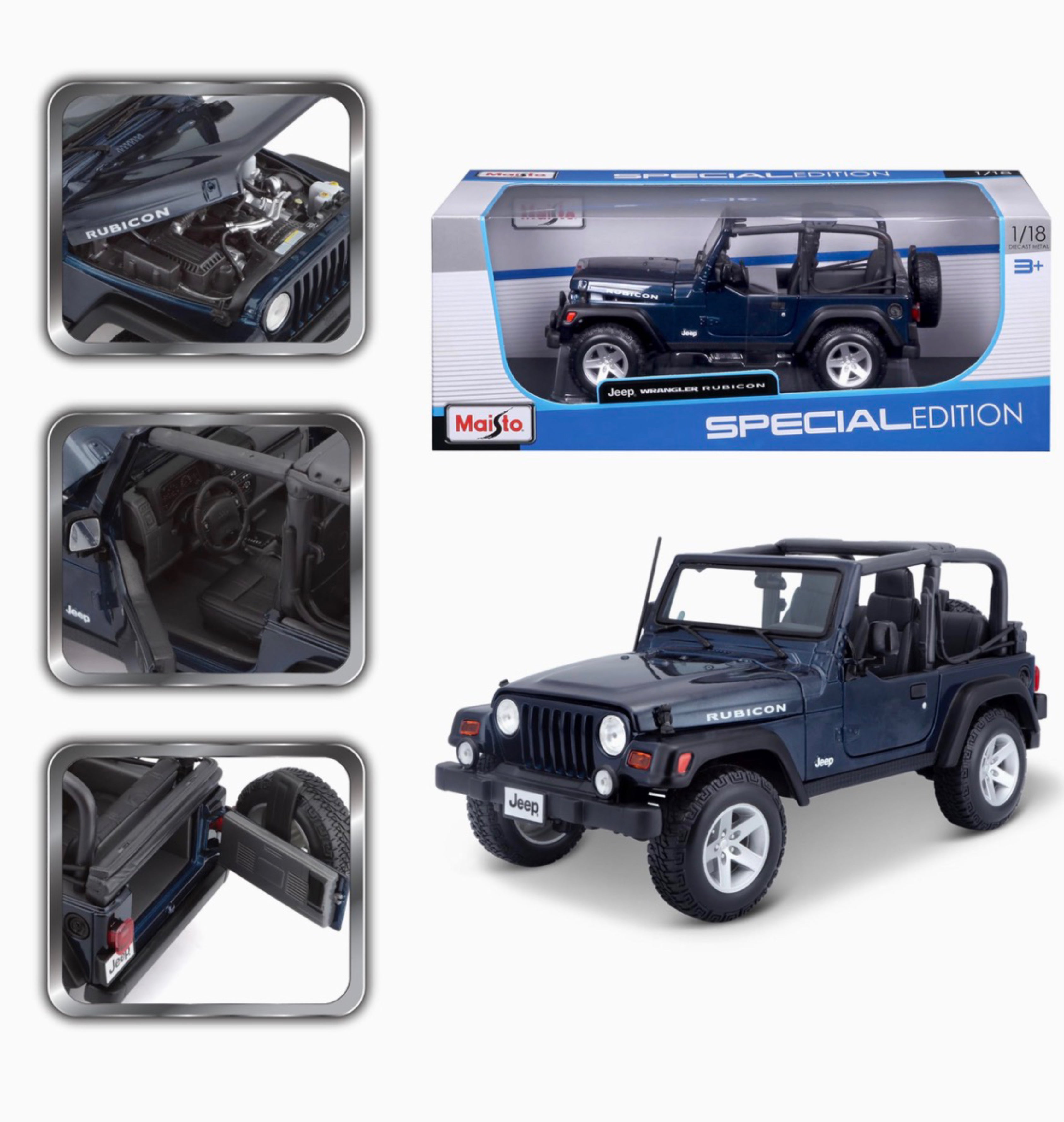 1/18 Diecast Maisto Jeep Wrangler Rubicon in Dark Blue