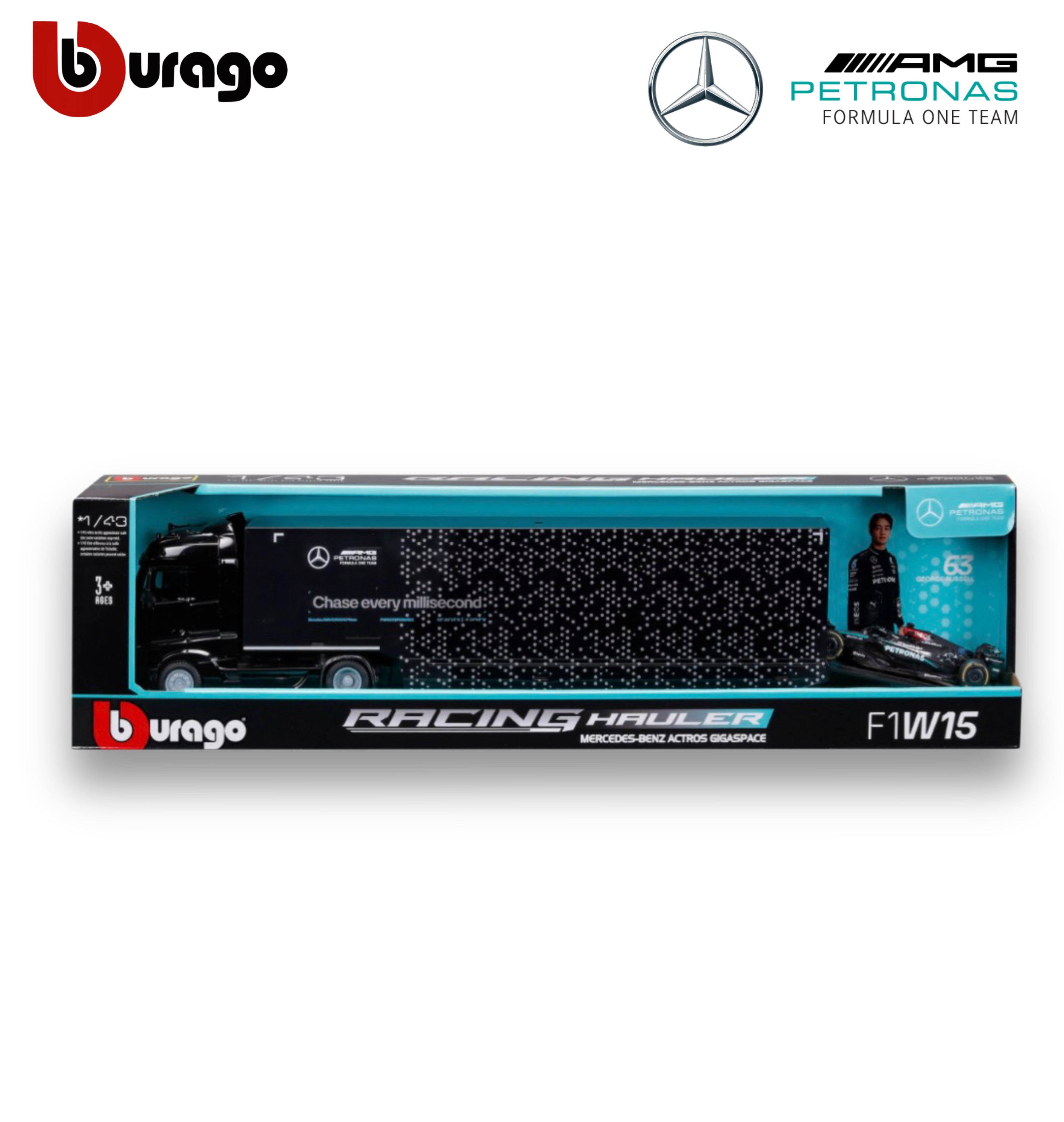 Mercedes-AMG Semi Truck with Mercedes W15 #63 George Russell – 1:43 Diecast Model