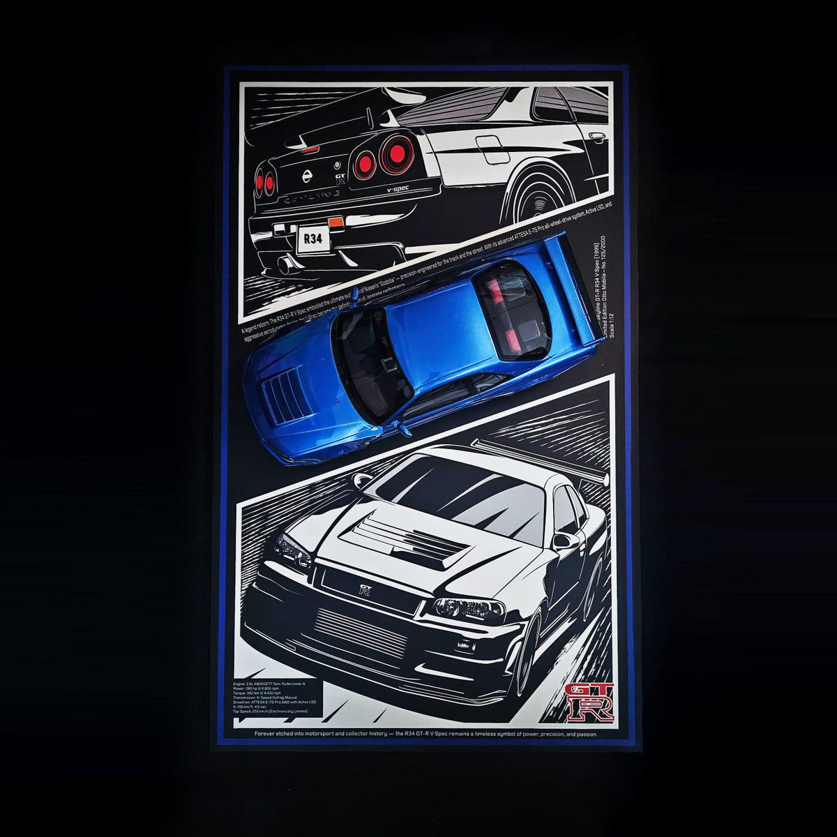 Nissan Skyline GT-R R34 – 1:12 Scale | Otto Mobile Limited Edition Art Frame (50×80 cm)