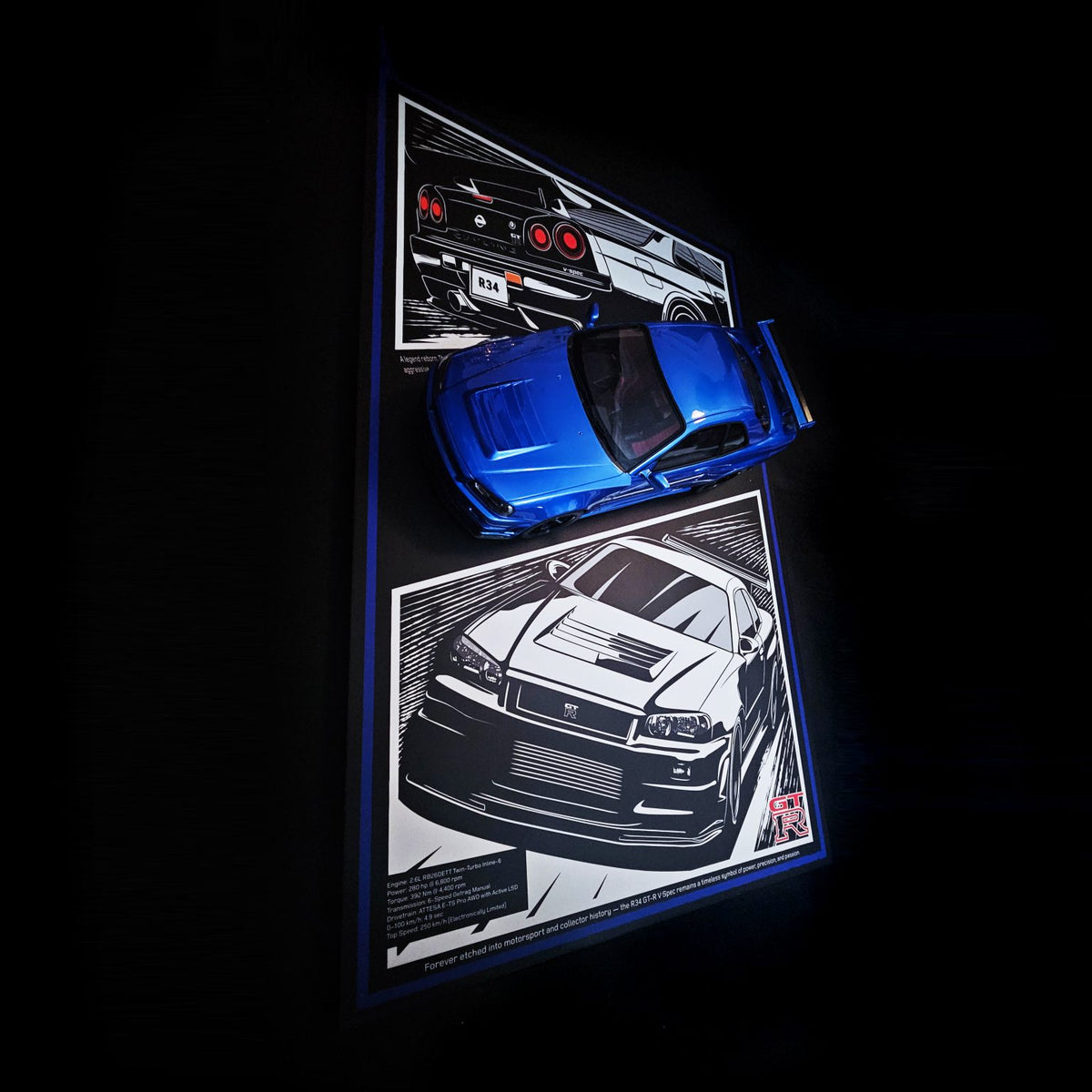Nissan Skyline GT-R R34 – 1:12 Scale | Otto Mobile Limited Edition Art Frame (50×80 cm)