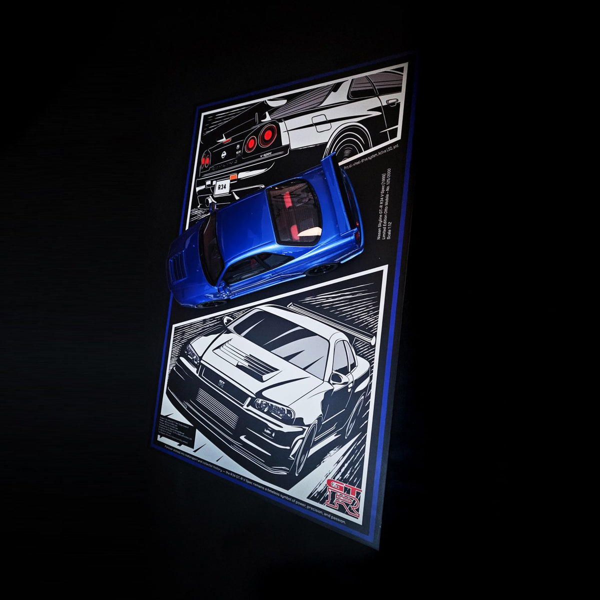 Nissan Skyline GT-R R34 – 1:12 Scale | Otto Mobile Limited Edition Art Frame (50×80 cm)